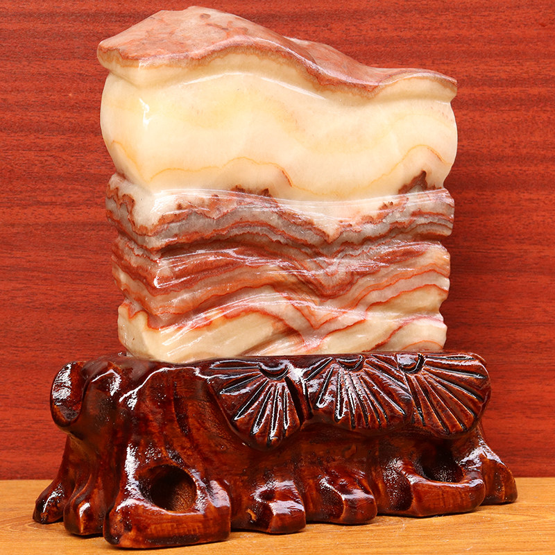 16*17*3cm1390g天然石材奇石摆件猪肉石五花肉桌面装饰雕刻石摆件