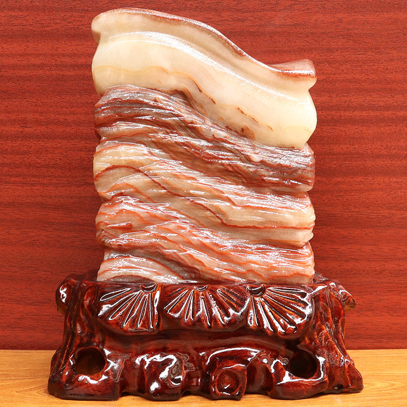 16*19*4cm1944g天然石材奇石摆件猪肉石五花肉桌面装饰雕刻石摆件