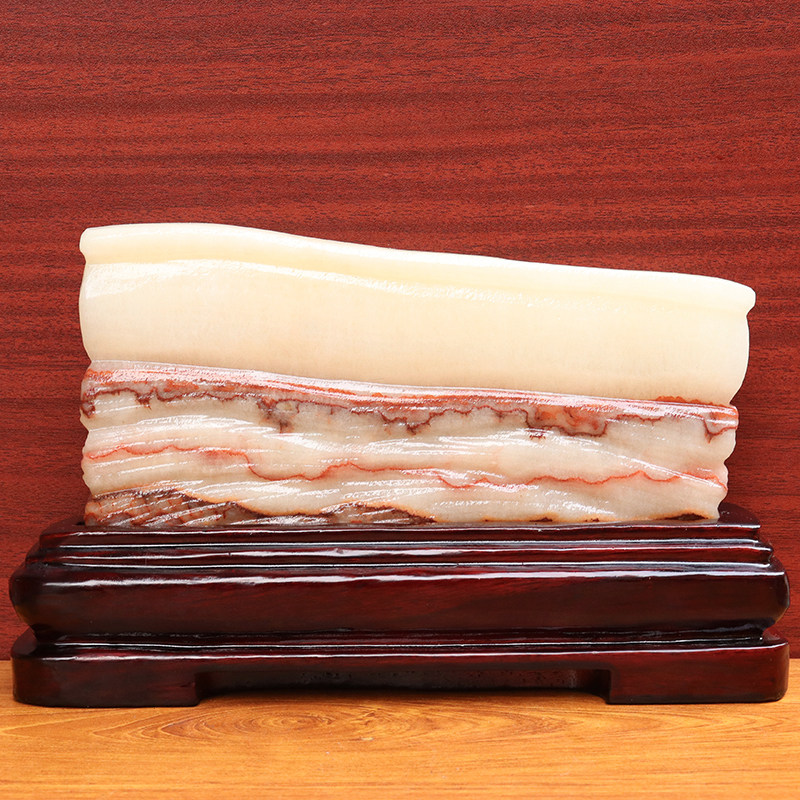24*15*2cm1690g天然石材奇石摆件猪肉石五花肉桌面装饰雕刻石摆件