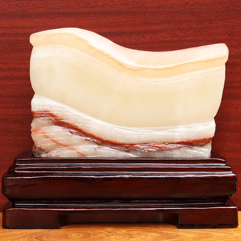 21*17*3cm1841g天然石材奇石摆件猪肉石五花肉桌面装饰雕刻石摆件