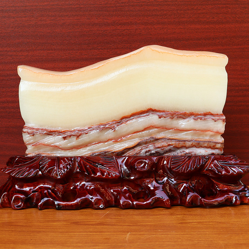 30*19*4cm3940g天然石材奇石摆件猪肉石五花肉桌面装饰雕刻石摆件