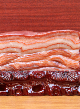 21*14*2cm1310g天然石材奇石摆件猪肉石五花肉桌面装饰雕刻石摆件