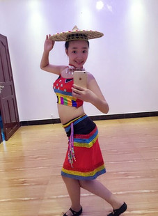 儿童桃李杯大赛傣族舞蹈雨竹林服装儿童傣族演出服装儿童花腰斗笠