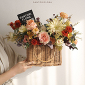 情人节日编织花篮插花活动藤编手提迷你篮子摆件高端柳编花筐花瓶