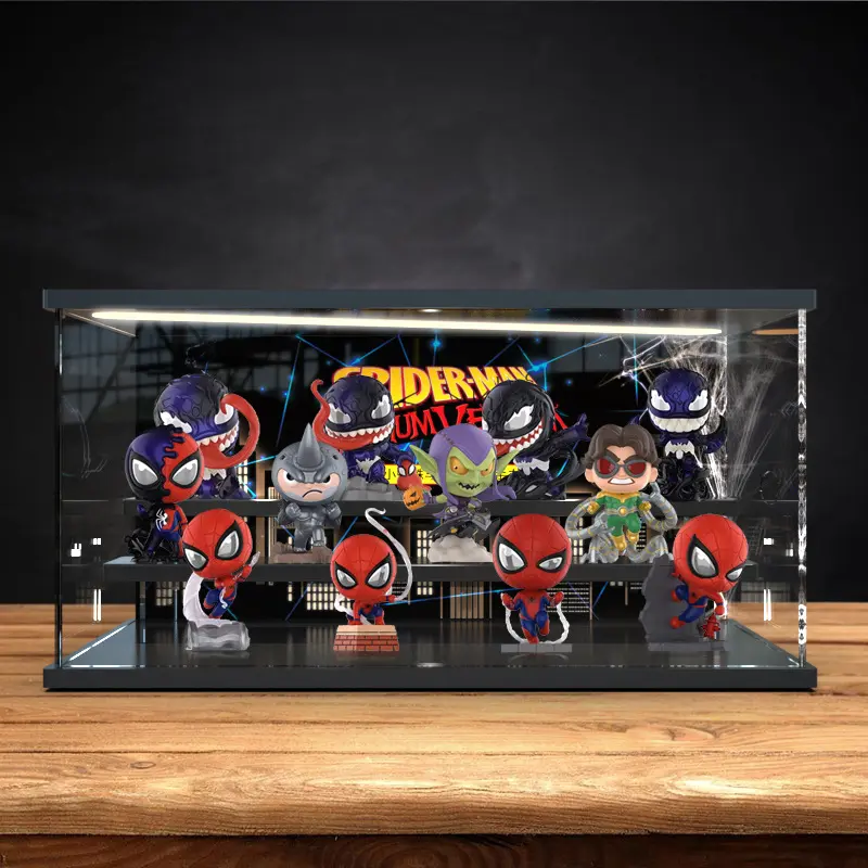 灯光展示盒泡泡玛特漫威小蜘蛛与毒液系列手办盲盒亚克力收纳盒