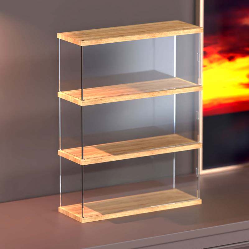 原木盲盒展示架泡泡玛特手办收纳盒透明立牌娃娃陈列框DIMOO造景