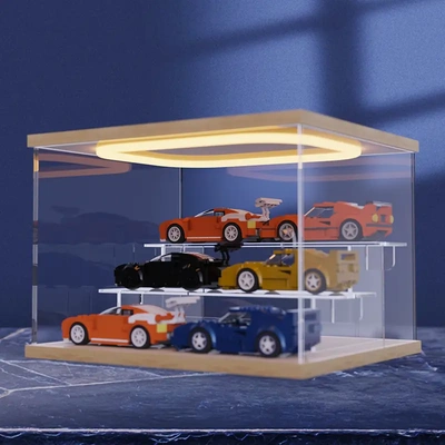 1:64比例小汽车模型架带灯光玩具车模展示柜亚克力防尘陈列收纳盒