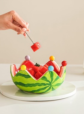 水果叉套装家用西瓜摆件装饰品可爱小叉子收纳罐果插儿童安全果签