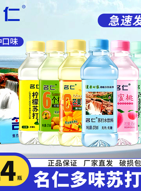 名仁苏打水原味苏打6个柠檬水蜜桃柠檬芦荟味375ml*24瓶明仁饮料