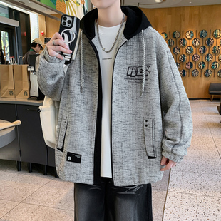 青少年春季连帽夹克外套男2026新款春装学生宽松帅气休闲上衣服潮