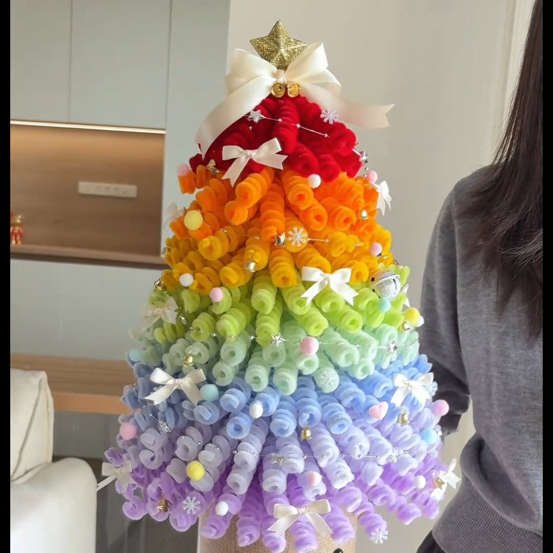 扭扭棒超大号圣诞树抱抱桶diy手工编织材料包自制圣诞树摆件成品