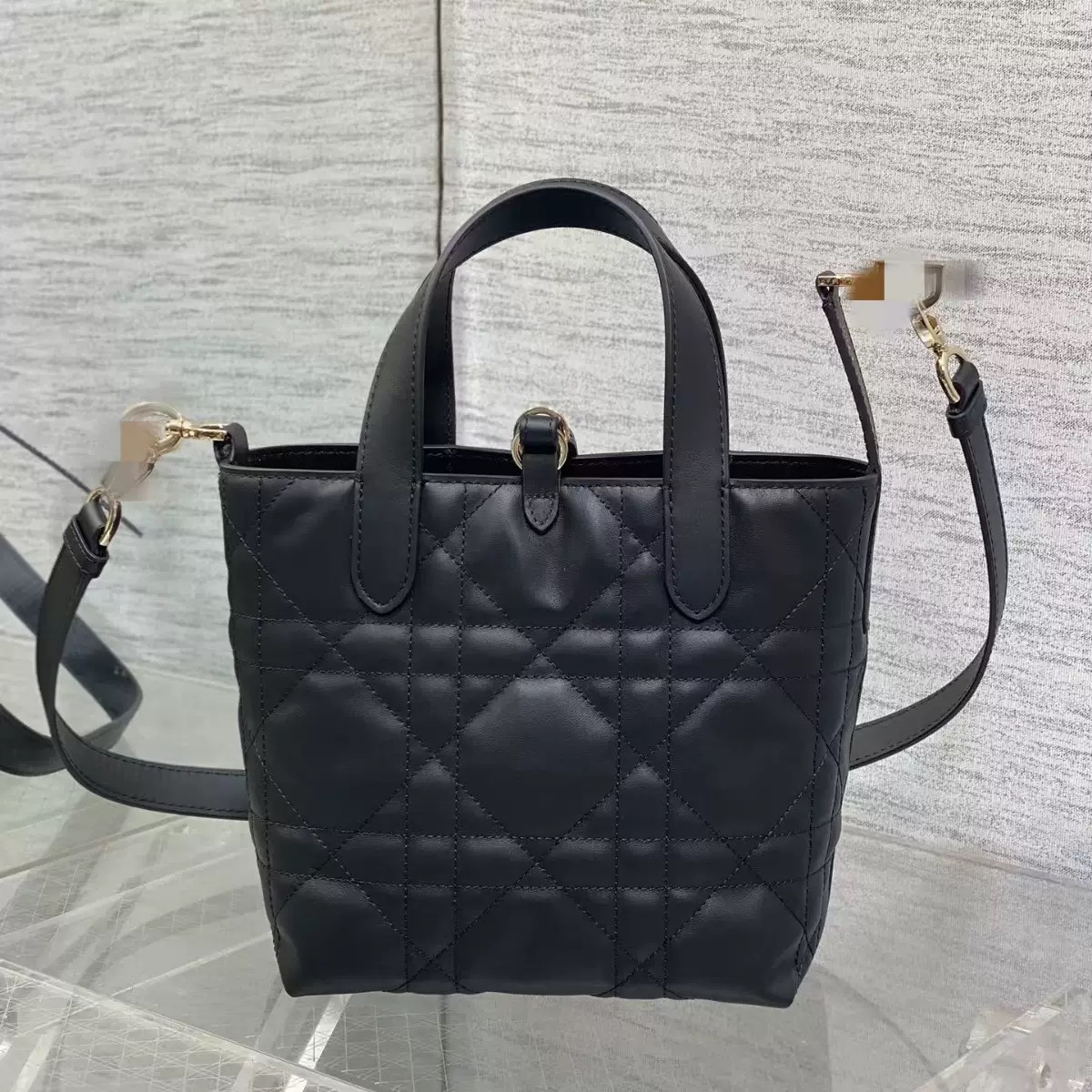 D家高品质真皮托特包菱格竖版土著包时尚潮流单肩斜挎女包包