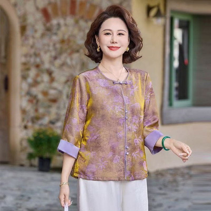 加肥加大夏装七分袖衬衫上衣妈妈
