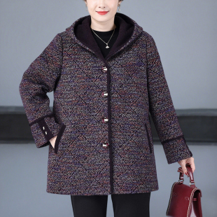 中老年女装秋冬装特加肥加大码200斤胖妈妈毛呢外套洋气上衣胖mm