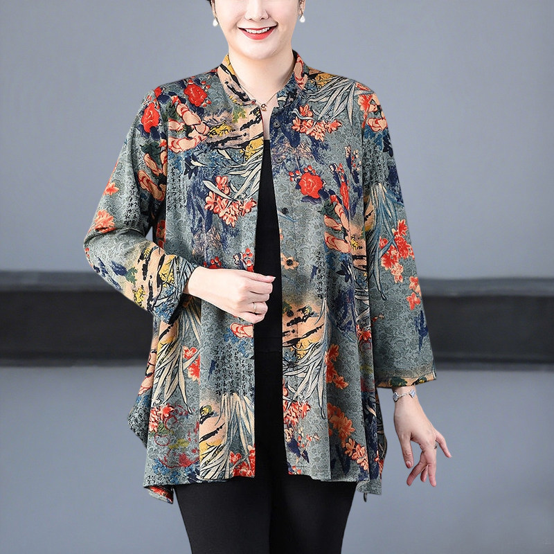 中老年女装印花衬衫妈妈装特大码洋气上衣200斤加肥加大夏装开衫