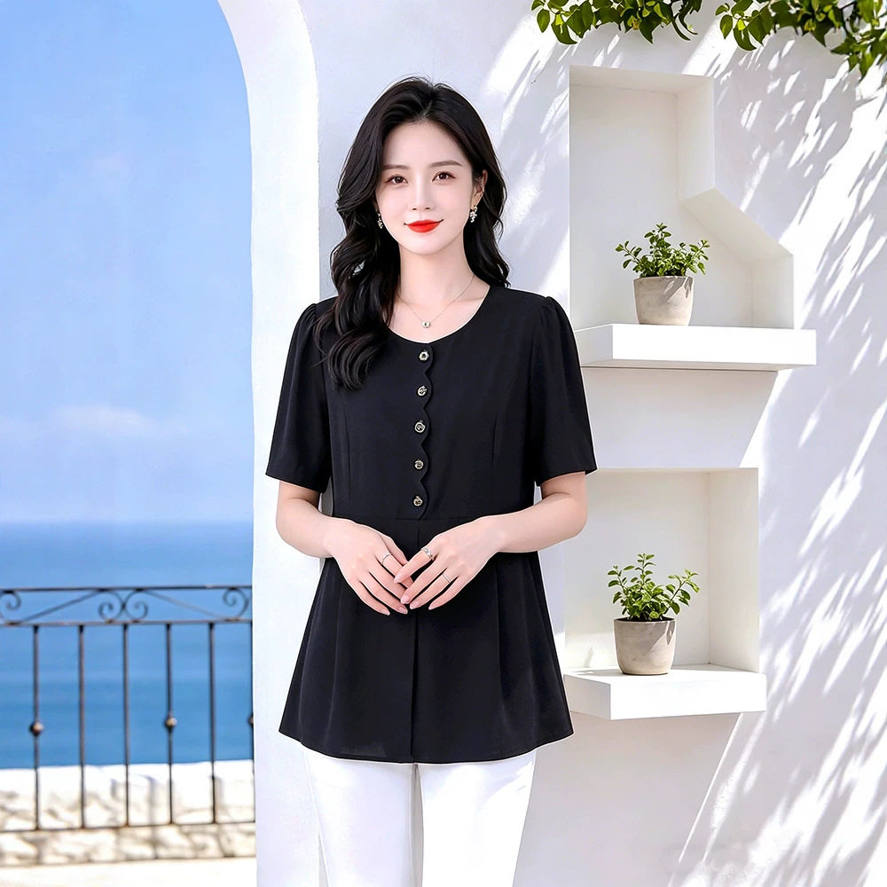 大码妈妈装夏装短袖T恤上衣高贵