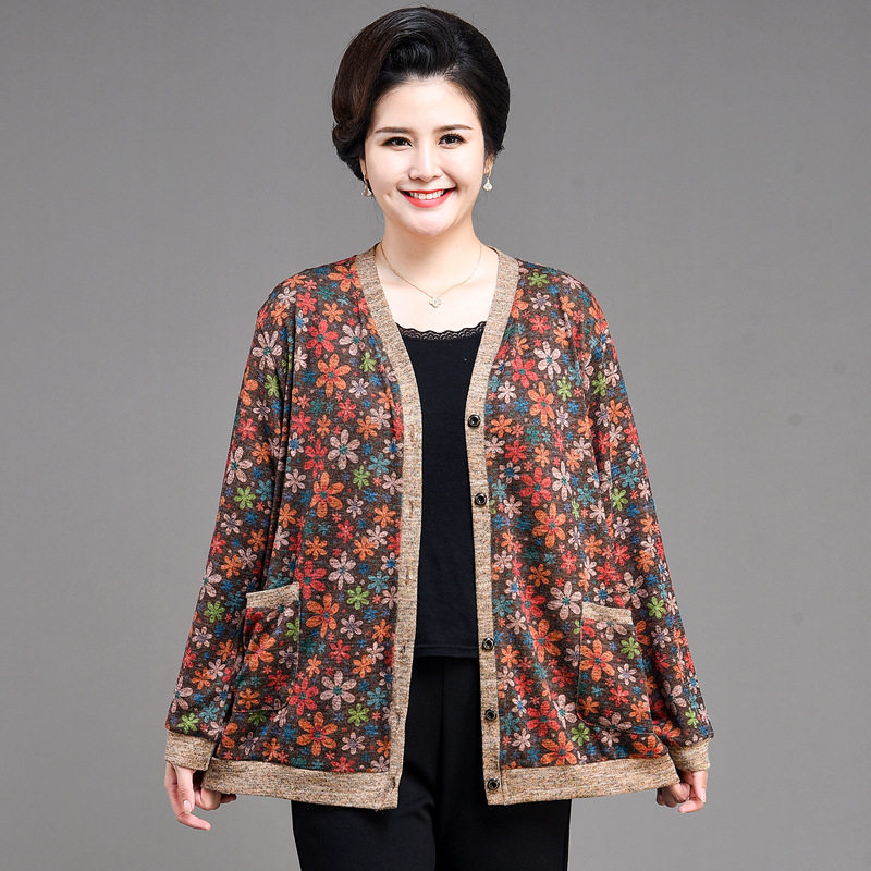 加肥加大码宽松胖太太中老年女装针织衫妈妈遮肉外套新款春装洋气