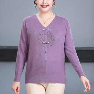特加肥加大码新中式中老年时尚女装针织衫妈妈装洋气上衣毛衣冬装