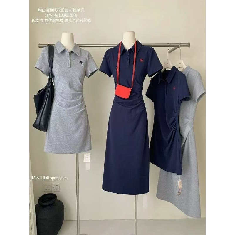 韩系学院风刺绣减龄长版连衣裙女连衣裙