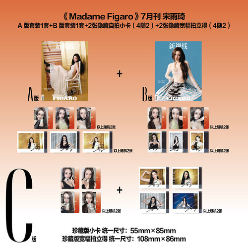 计入销量 费加罗 7月 宋雨琦封面C版套装：A+B版套装+2张小卡+2张拍立得 Madame Figaro 新视线杂志 2026年七月 精品 费加罗男士