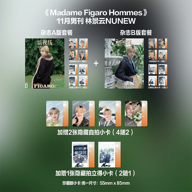 计入销量 费加罗 11月 NuNew林景云封面C版套装：A+B版套装+C版赠品 费加罗男士杂志2025年11/十一月 NuNew林景云封面