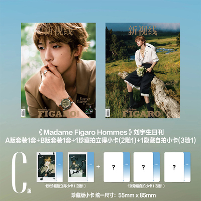 计入销量 费加罗男士8月 刘宇封面 C版:A+B版套装+隐藏自拍小卡（3随1）+拍立得小卡（2随1） Madame Figaro Hommes杂志2025年8月