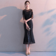 宴会小晚礼服裙女2025新款 鱼尾气质名媛小个子平时可穿 黑色中长款