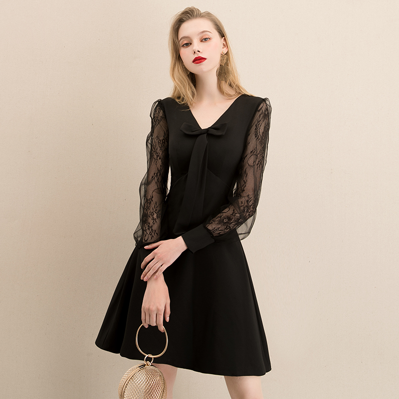 法式黑色新款高贵生日小晚礼服