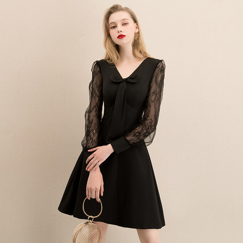 法式黑色新款高贵生日小晚礼服