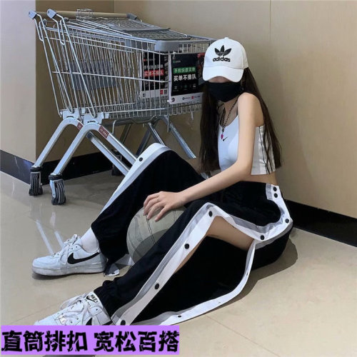 美式高街篮球排扣裤儿童夏季全开扣秒脱潮流运动长裤薄款训练裤子