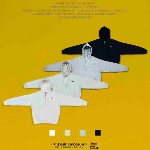 18CLASS胸前刺绣logo彩色纯棉纯色宽松重磅毛圈拉链卫衣帽衫男女