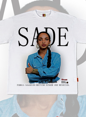 原创Sade莎黛女歌手美式宽松vintage复古做旧重磅洗水纯棉短袖T恤