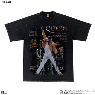 Queen皇后乐队美式复古印花Hip hop嘻哈vtg重磅水洗宽松长短袖T恤