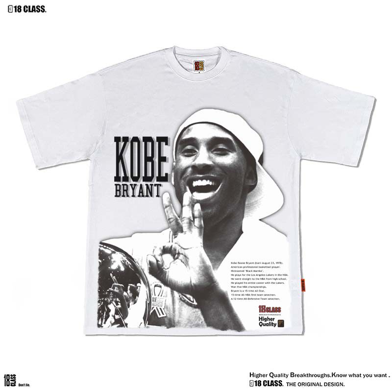 kobe科比美式vintage大印花复古水洗宽松重磅纯棉白色长短袖T恤潮