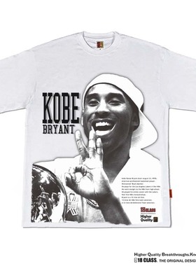 kobe科比美式vintage大印花复古水洗宽松重磅纯棉白色长短袖T恤潮