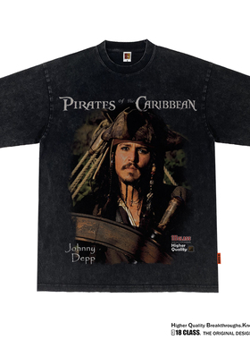 pirates of the caribbean美式电影加勒比海盗复古街头水洗短袖T