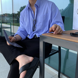 夏季薄款条纹衬衫男士高级感宽松免烫百搭衬衣长袖韩系轻熟风外套，男装衬衫，星座710