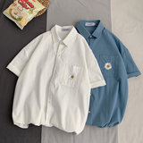 男式全棉衬衫韩版oversize半袖上衣夏季纯色短袖衬衣外套，男装T恤，星座710