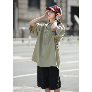 短袖衬衫女日系工装衬衣外套宽松复古潮ins休闲CityBoy7005-P45图片