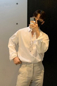 2025新款潮牌衬衫男士韩版潮流宽松帅气衬衣日系休闲外搭男生图片