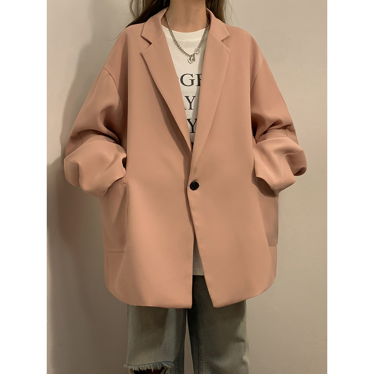 中性盐系ins小西服女外套潮高级感痞帅复古气质潮牌西装7008P45图片