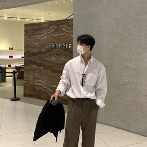 男士长袖衬衫宽松韩版高级感寸衫轻熟风休闲纯色衬衣服3418P45图片