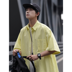 夏季新款男士短袖衬衫cityboy纯色学生半袖休闲宽松青少年衬衣潮图片