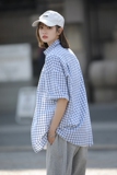 夏季防晒衬衣学院风短袖衬衫女格子衬衣中性半袖女士上衣CS08-p45，男装防晒衣，星座710