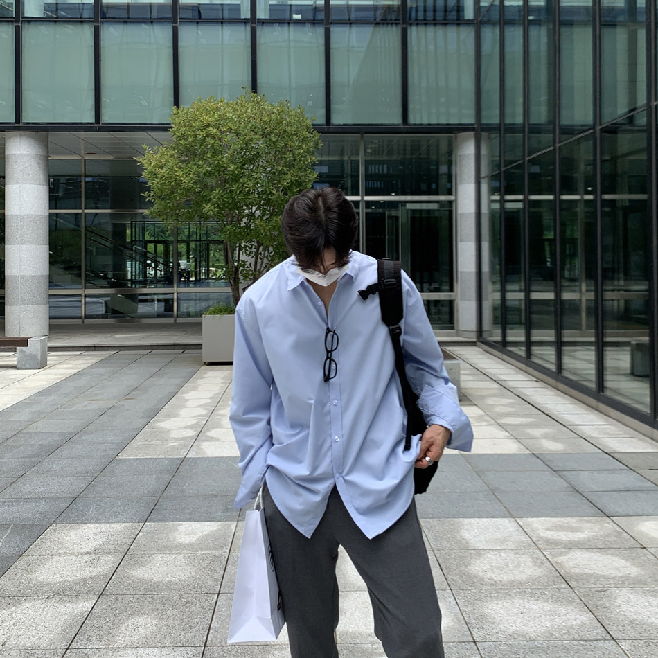 春季新款帅气咖灰色衬衫男长袖韩版潮流宽松商务休闲衬衣高级感,男装衬衫,星座710