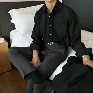 衬衫男士长袖春高级垂坠感内搭夏季休闲外套潮雅痞帅气宽松衬衣图片