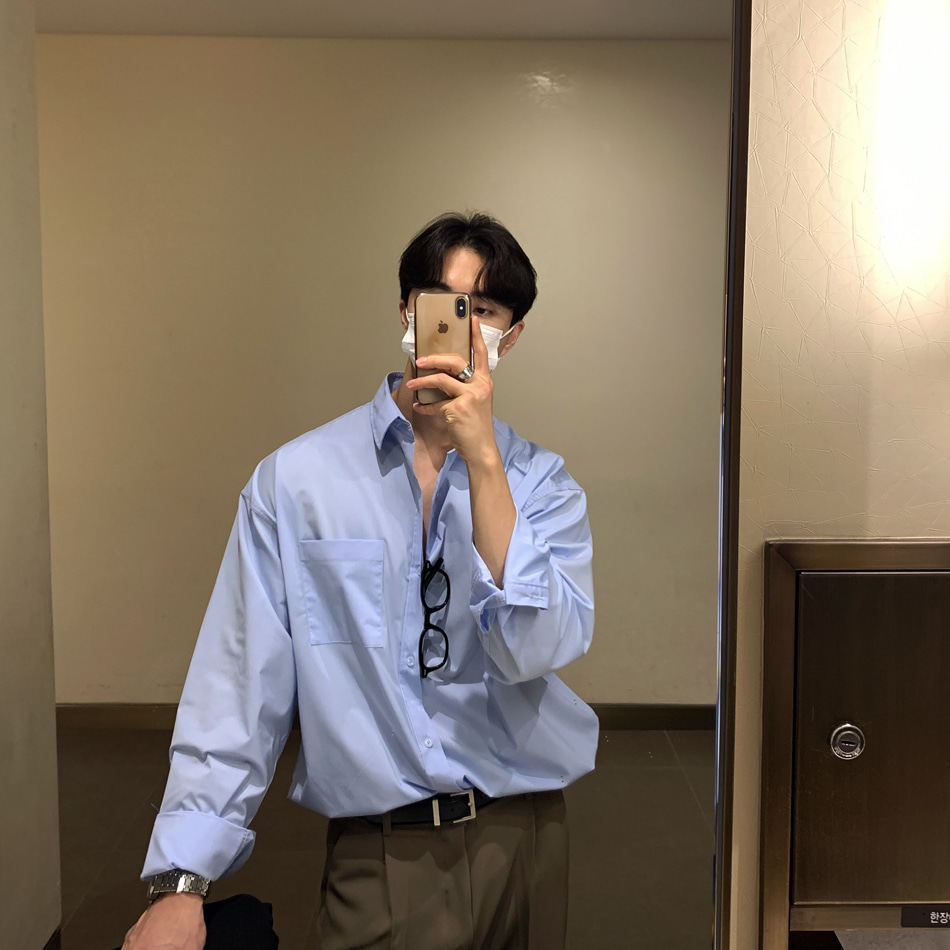 简约休闲衬衫男士春款长袖衬衣韩版宽松寸衣dk制服内搭3418P45,男装衬衫,星座710