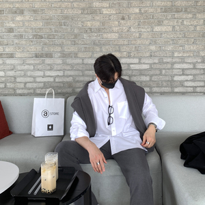 韩版春新款长袖衬衫男士高级感潮流百搭款宽松帅气衬衣3417P45图片