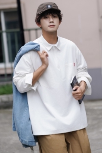 西海岸拉链设计衬衫长袖男复古日系cityboy衬衣藏纯色外套7009p45图片