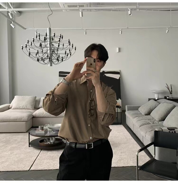 新款轻奢高级感衬衫男长袖韩版宽松衬衣男简约质感潮流上衣男,男装衬衫,星座710